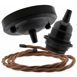 Ceiling Pendant Kit with Large Rose and E27 Lampholder in Matte Black Finish with Bright Red Flex