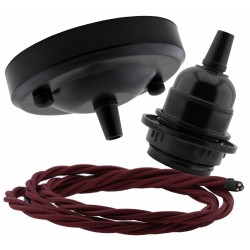 Ceiling Pendant Kit with Large Rose and E27 Lampholder in Matte Black Finish with Classic Ivory Flex