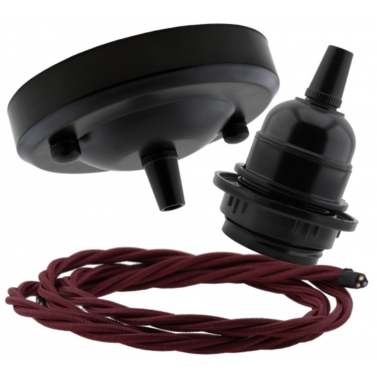 Ceiling Pendant Kit with Large Rose and E27 Lampholder in Matte Black Finish with Classic Ivory Flex Ceiling Pendant Kit with Large Rose and E27 Lampholder in Matte Black Finish with Classic Ivory Flex
