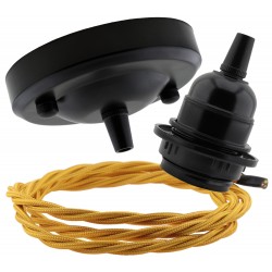 Ceiling Pendant Kit with Large Rose and E27 Lampholder in Matte Black Finish with Dusky Pink Flex