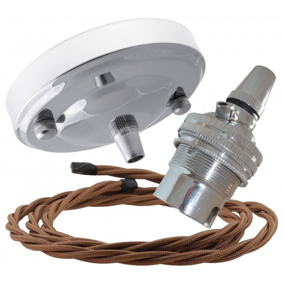 Ceiling Pendant Kit with Large Rose and B22 Lampholder in Silver Nickel Finish with Flex Ceiling Pendant Kit with Large Rose and B22 Lampholder in Silver Nickel Finish with Flex