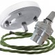 Ceiling Pendant Kit with Large Rose and B22 Lampholder in Silver Nickel Finish with Green Flex Ceiling Pendant Kit with Large Rose and B22 Lampholder in Silver Nickel Finish with Green Flex