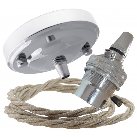 Ceiling Pendant Kit with Large Rose and B22 Lampholder in Silver Nickel Finish with Linen Effect Flex Ceiling Pendant Kit with Large Rose and B22 Lampholder in Silver Nickel Finish with Linen Effect Flex