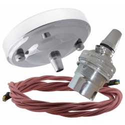 Ceiling Pendant Kit with Large Rose and B22 Lampholder in Silver Nickel Finish with Dusky Pink Flex Ceiling Pendant Kit with Large Rose and B22 Lampholder in Silver Nickel Finish with Dusky Pink Flex