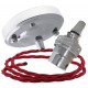 Ceiling Pendant Kit with Large Rose and B22 Lampholder in Silver Nickel Finish with Bright Red Flex