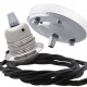 Ceiling Pendant Kit with Large Silver Rose and E27 Lampholder in Silver Nickel Finish with Black Flex