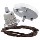 Ceiling Pendant Kit with Large Silver Rose and E27 Lampholder in Silver Nickel Finish with Mocha Brown Flex