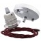 Ceiling Pendant Kit with Large Silver Rose and E27 Lampholder in Silver Nickel Finish with Rich Burgundy Flex
