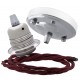 Ceiling Pendant Kit with Large Silver Rose and E27 Lampholder in Silver Nickel Finish with Rich Burgundy Flex