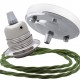 Ceiling Pendant Kit with Large Silver Rose and E27 Lampholder in Silver Nickel Finish with Green Flex Ceiling Pendant Kit with Large Silver Rose and E27 Lampholder in Silver Nickel Finish with Green Flex