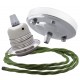 Ceiling Pendant Kit with Large Silver Rose and E27 Lampholder in Silver Nickel Finish with Green Flex