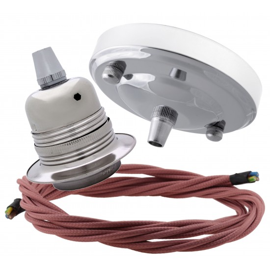 Ceiling Pendant Kit with Large Silver Rose and E27 Lampholder in Silver Nickel Finish with Dusky Pink Flex Ceiling Pendant Kit with Large Silver Rose and E27 Lampholder in Silver Nickel Finish with Dusky Pink Flex