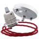 Ceiling Pendant Kit with Large Silver Rose and E27 Lampholder in Silver Nickel Finish with Bright Red Flex