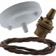 Ceiling Pendant Kit with Large Gloss White Rose and B22 Lampholder in Antique Brass Finish with Mocha Brown Flex