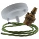 Ceiling Pendant Kit with Large Gloss White Rose and B22 Lampholder in Antique Brass Finish with Green Flex