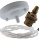 Ceiling Pendant Kit with Large Gloss White Rose and B22 Lampholder in Antique Brass Finish with White Flex
