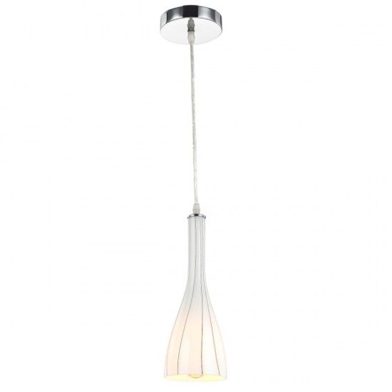 White Glass Pendant Light Fitting with Decorative Black Lines