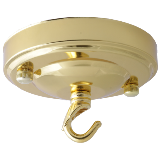 Large Ceiling Rose with Deco Style Hook in Polished Brass