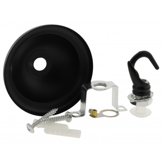 Small Ceiling Rose with Deco Style Hook in Matte Black Finish Small Ceiling Rose with Deco Style Hook in Matte Black Finish