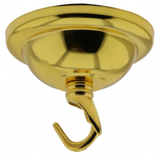 Small Ceiling Rose with Deco Style Hook in Polished Brass Effect