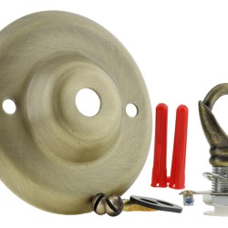 Ceiling Rose with Deco Style Hook in Antique Brass Effect