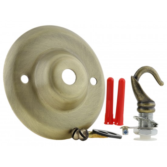 Ceiling Rose with Deco Style Hook in Antique Brass Effect Ceiling Rose with Deco Style Hook in Antique Brass Effect