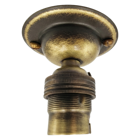 B22 Solid Brass Batten Lampholder in Hand-Antiqued Finish