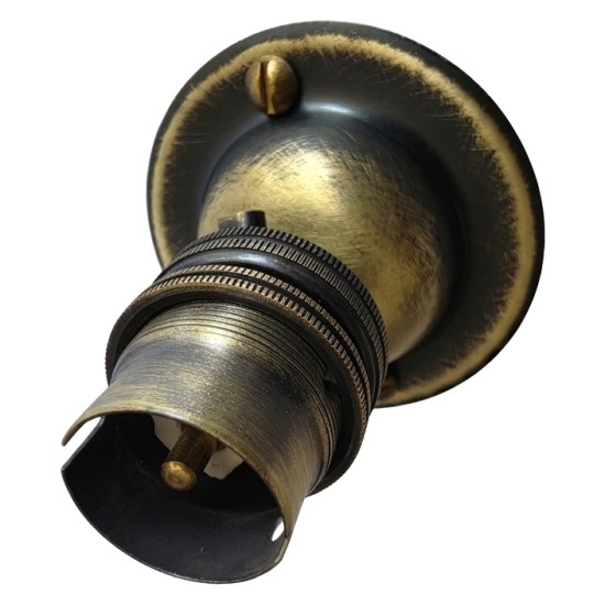 B22 Solid Brass Batten Lampholder in Hand-Antiqued Finish