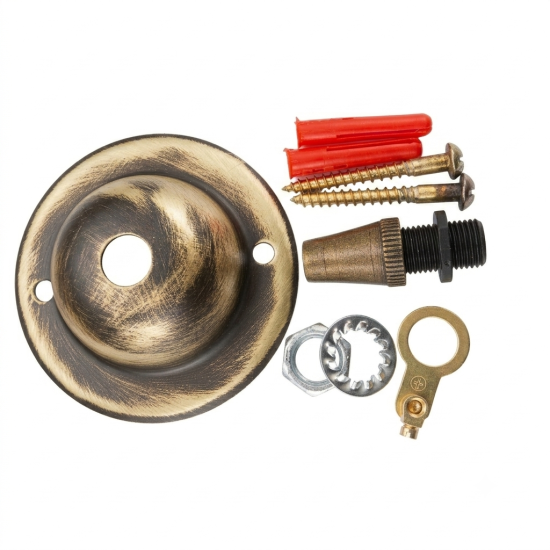 Hand-Antiqued Solid Brass Ceiling Rose with Metal Cord Grip