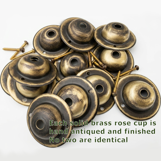 Hand-Antiqued Solid Brass Ceiling Rose with Metal Cord Grip