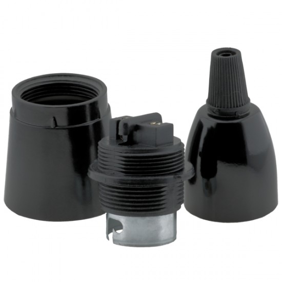Lampholder B22 Black With Shade Skirt and Nylon Cord Grip Lampholder B22 Black With Shade Skirt and Nylon Cord Grip