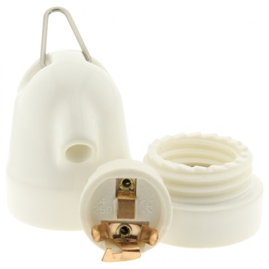 Glazed Porcelain Festoon E27 Lampholder in White Glazed Porcelain Festoon E27 Lampholder in White
