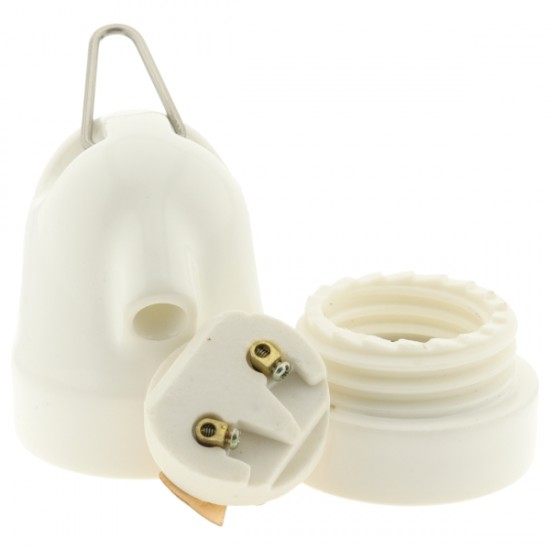 Glazed Porcelain Festoon E27 Lampholder in White