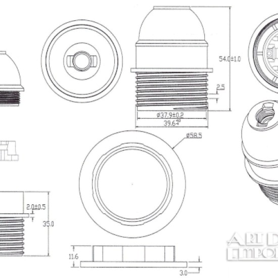 Lampholder E27 Off-White Thermoset Plastic with Shade Ring 10mm Threaded Entry