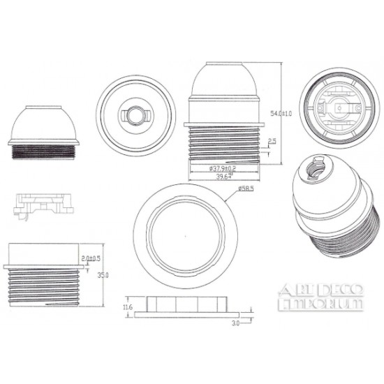 Lampholder E27 White Thermoset Plastic with Shade Ring, 10mm Threaded Entry Lampholder E27 White Thermoset Plastic with Shade Ring, 10mm Threaded Entry