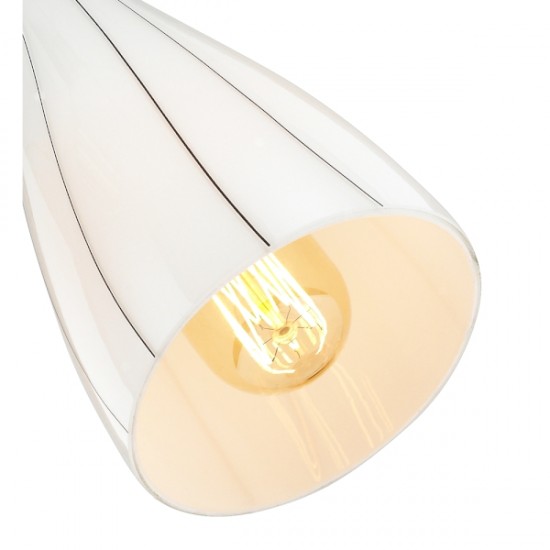 White Glass Pendant Light Fitting with Decorative Black Lines